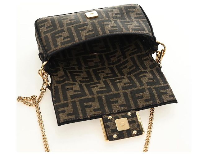 Borsa FENDI Chain Zucca Canvas Mamma Baguette 2way Marrone Nero Auth 189061SV - vista 21