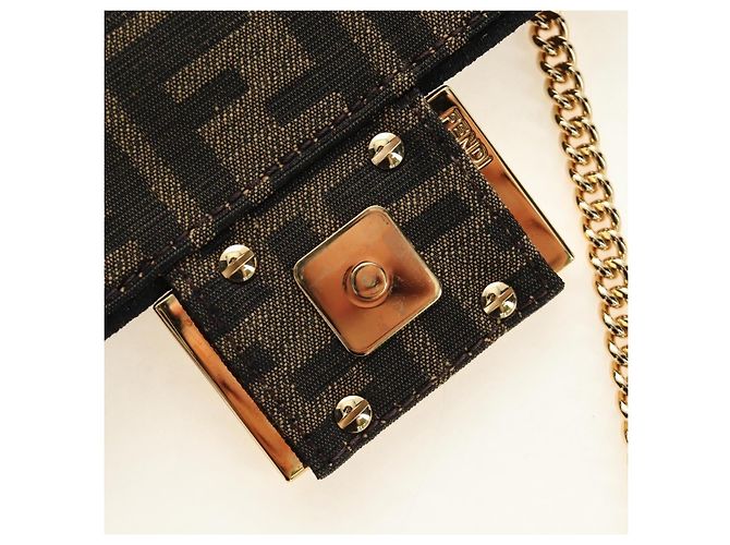 Borsa FENDI Chain Zucca Canvas Mamma Baguette 2way Marrone Nero Auth 189061SV - vista 22