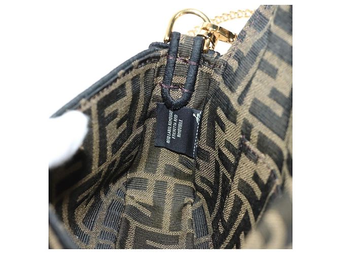 Borsa FENDI Chain Zucca Canvas Mamma Baguette 2way Marrone Nero Auth 189061SV - vista 24