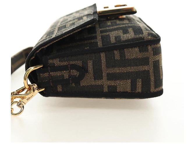 Borsa FENDI Chain Zucca Canvas Mamma Baguette 2way Marrone Nero Auth 189061SV - vista 3