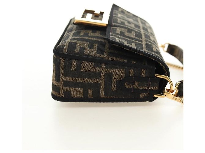 Borsa FENDI Chain Zucca Canvas Mamma Baguette 2way Marrone Nero Auth 189061SV - vista 4