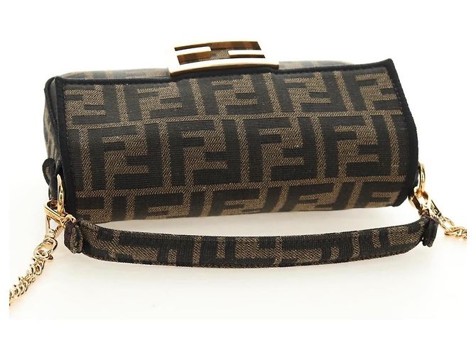 Borsa FENDI Chain Zucca Canvas Mamma Baguette 2way Marrone Nero Auth 189061SV - vista 6