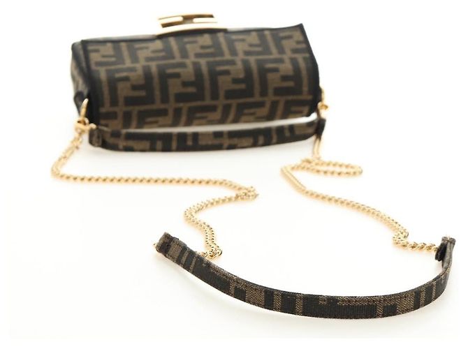 Borsa FENDI Chain Zucca Canvas Mamma Baguette 2way Marrone Nero Auth 189061SV - vista 8