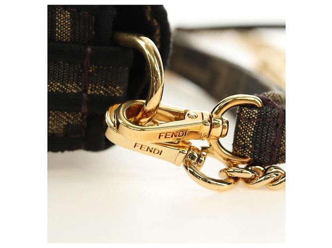 Borsa FENDI Chain Zucca Canvas Mamma Baguette 2way Marrone Nero Auth 189061SV - vista 9