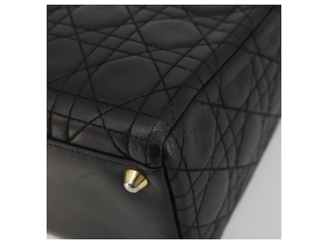 Borsa Christian Dior Lady Dior Canage in pelle di agnello nera e oro Auth bs35805V Nero D'oro - vista 10