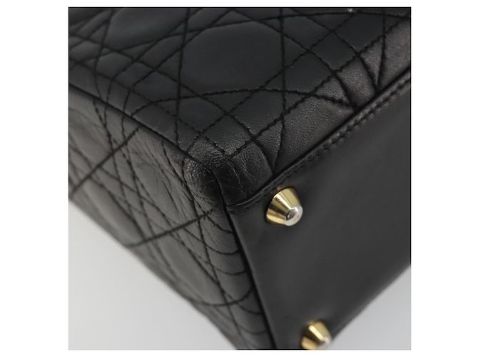 Borsa Christian Dior Lady Dior Canage in pelle di agnello nera e oro Auth bs35805V Nero D'oro - vista 11