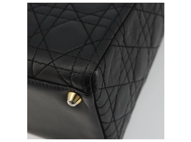 Borsa Christian Dior Lady Dior Canage in pelle di agnello nera e oro Auth bs35805V Nero D'oro - vista 12