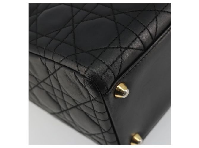 Borsa Christian Dior Lady Dior Canage in pelle di agnello nera e oro Auth bs35805V Nero D'oro - vista 13