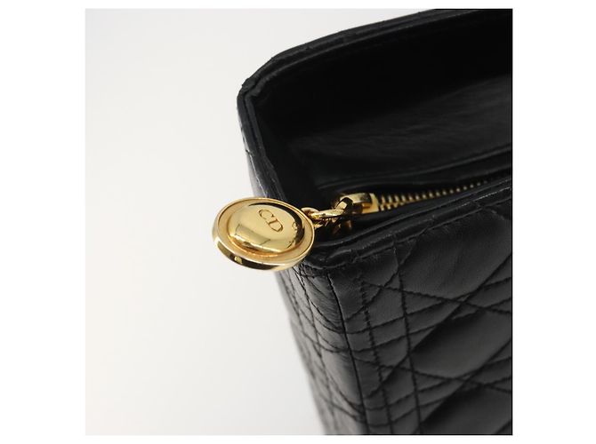 Borsa Christian Dior Lady Dior Canage in pelle di agnello nera e oro Auth bs35805V Nero D'oro - vista 15