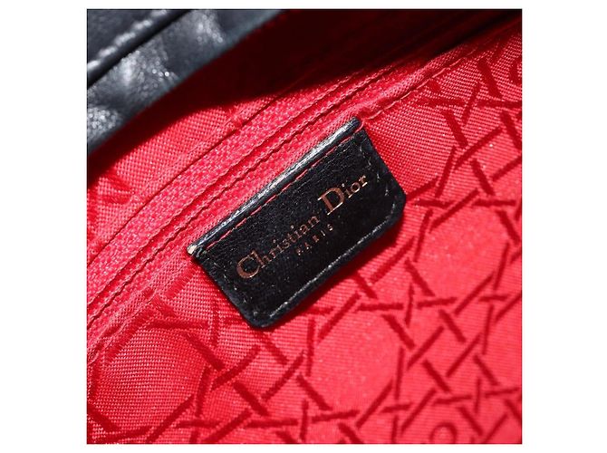Borsa Christian Dior Lady Dior Canage in pelle di agnello nera e oro Auth bs35805V Nero D'oro - vista 16