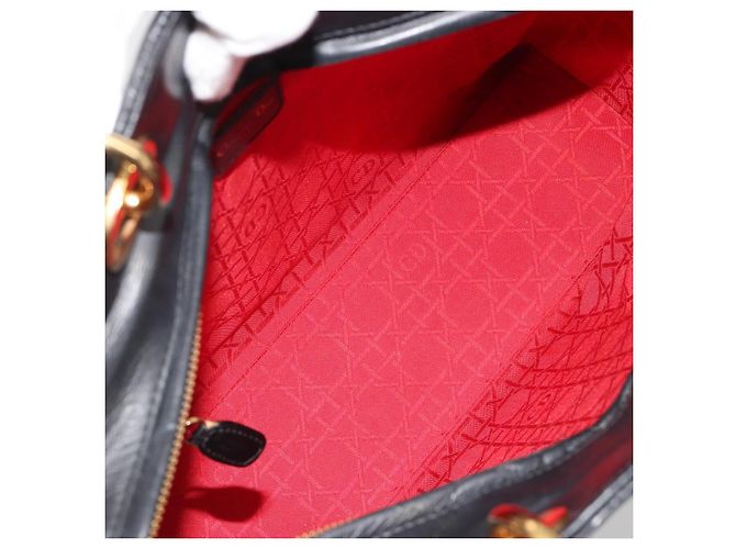 Borsa Christian Dior Lady Dior Canage in pelle di agnello nera e oro Auth bs35805V Nero D'oro - vista 17
