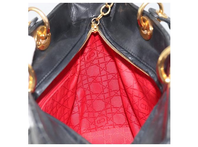 Borsa Christian Dior Lady Dior Canage in pelle di agnello nera e oro Auth bs35805V Nero D'oro - vista 18