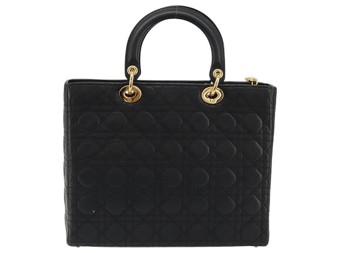 Borsa Christian Dior Lady Dior Canage in pelle di agnello nera e oro Auth bs35805V Nero D'oro - vista 3
