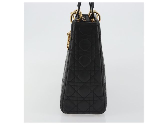 Borsa Christian Dior Lady Dior Canage in pelle di agnello nera e oro Auth bs35805V Nero D'oro - vista 4