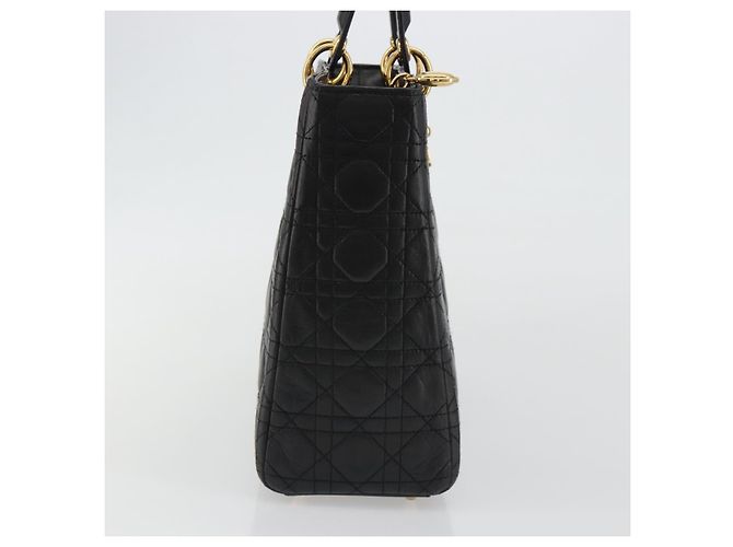 Borsa Christian Dior Lady Dior Canage in pelle di agnello nera e oro Auth bs35805V Nero D'oro - vista 5