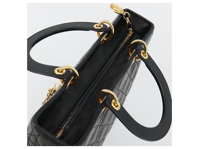 Borsa Christian Dior Lady Dior Canage in pelle di agnello nera e oro Auth bs35805V Nero D'oro - vista 6