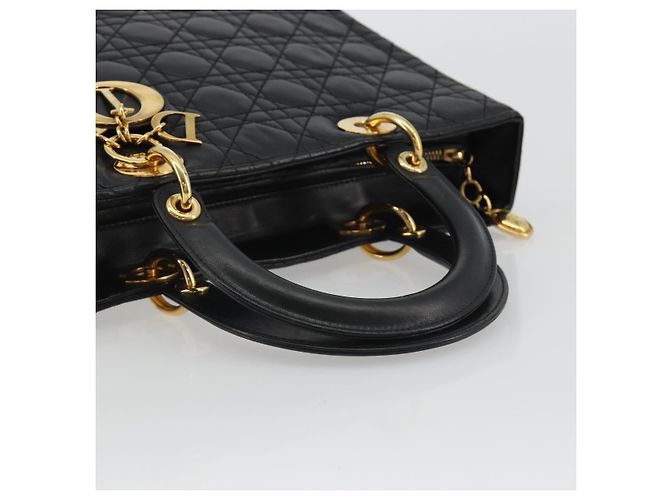 Borsa Christian Dior Lady Dior Canage in pelle di agnello nera e oro Auth bs35805V Nero D'oro - vista 7
