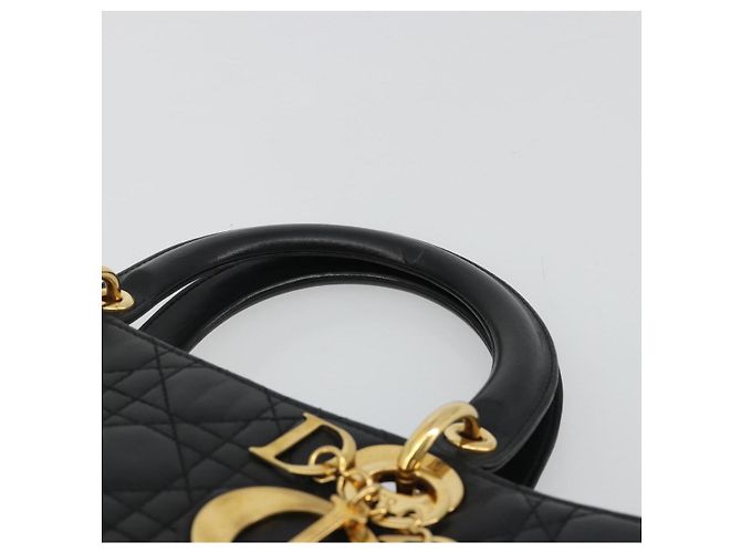 Borsa Christian Dior Lady Dior Canage in pelle di agnello nera e oro Auth bs35805V Nero D'oro - vista 8