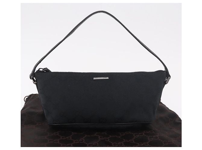 GUCCI GG Canvas Accessory Pouch Black Silver Auth 189166V Silvery - view 12