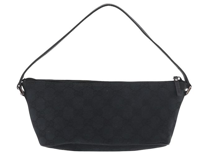 GUCCI GG Canvas Accessory Pouch Black Silver Auth 189166V Silvery - view 2