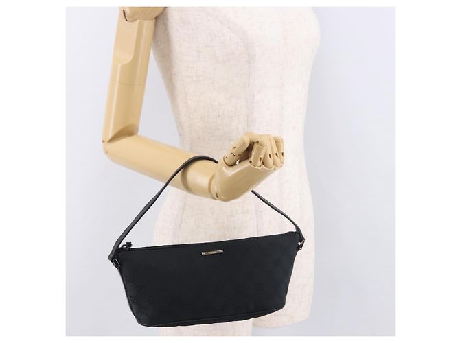 GUCCI GG Canvas Accessory Pouch Black Silver Auth 189166V Silvery - view 22