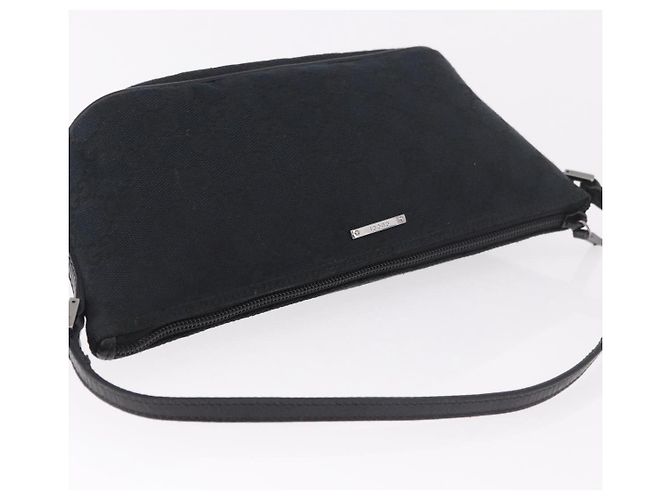 GUCCI GG Canvas Accessory Pouch Black Silver Auth 189166V Silvery - view 6