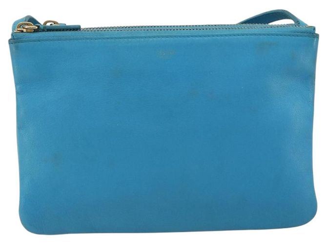 Céline Borsa a tracolla CELINE Trio in pelle azzurro oro Auth 189302 D'oro Blu chiaro - vista 13