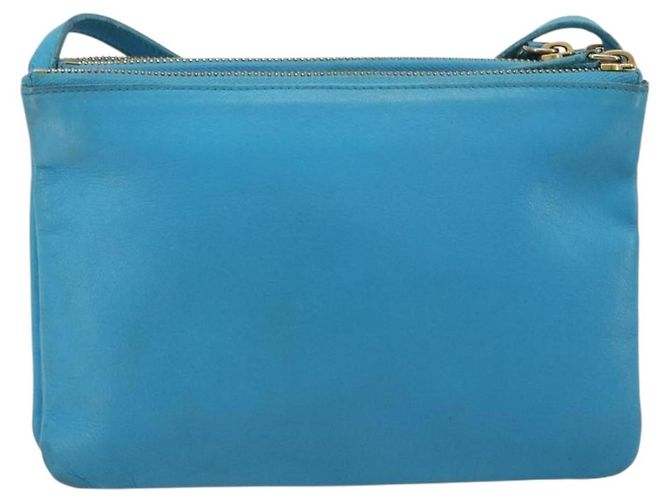 Céline Borsa a tracolla CELINE Trio in pelle azzurro oro Auth 189302 D'oro Blu chiaro - vista 2