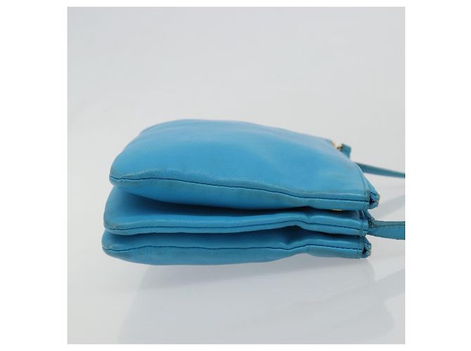 Céline Borsa a tracolla CELINE Trio in pelle azzurro oro Auth 189302 D'oro Blu chiaro - vista 3