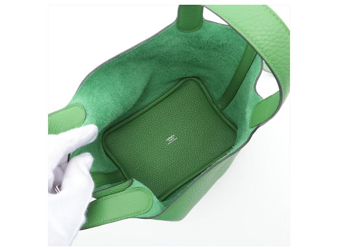 Hermès Borsa a secchiello Picotin 18 in pelle Taurillon Clemence Verde Yucca - vista 7