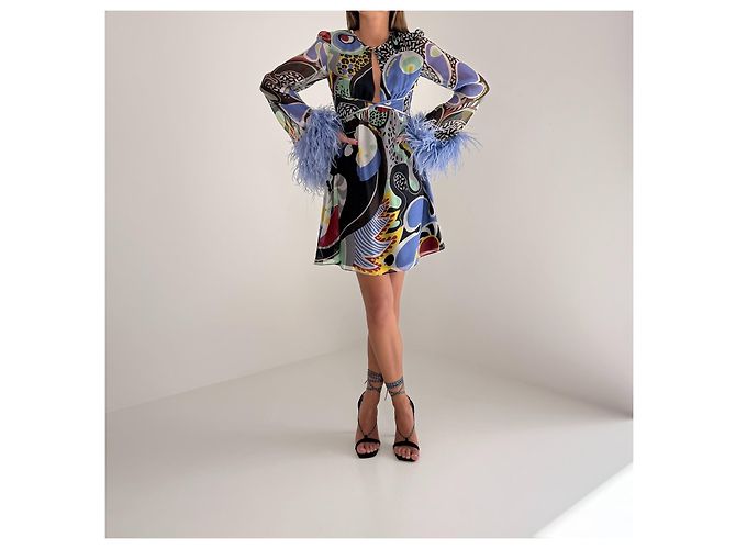 Moschino Vestido mini de seda con plumas Resort 2023 Multicolor - vista 2