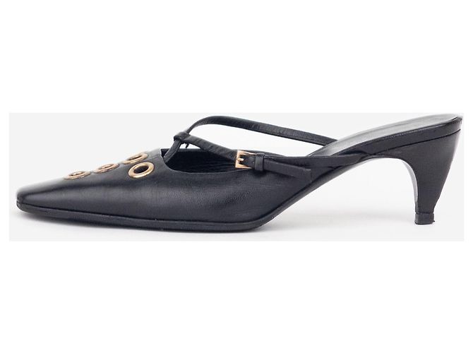 Mules Prada anni 2000 con punta quadrata, occhielli e tacco kitten Nero - vista 3