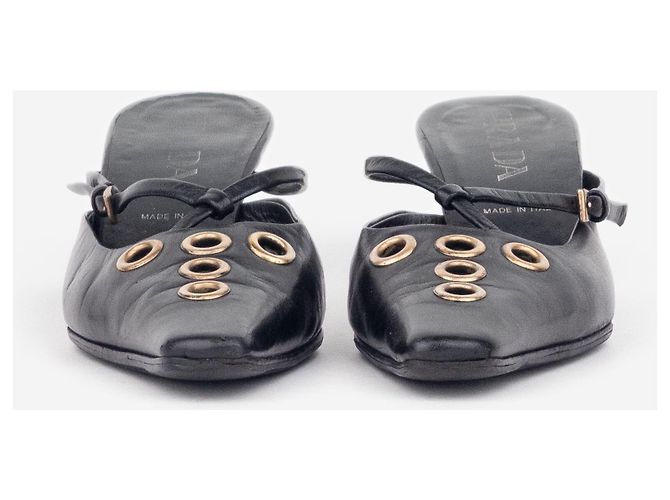 Mules Prada anni 2000 con punta quadrata, occhielli e tacco kitten Nero - vista 5