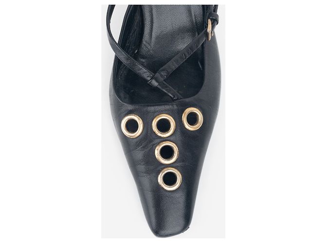 Mules Prada anni 2000 con punta quadrata, occhielli e tacco kitten Nero - vista 7