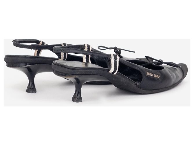 Miu Miu SS99 Slingback-Kittenheels mit Schleife und Gummikappe Schwarz - Ansicht 2