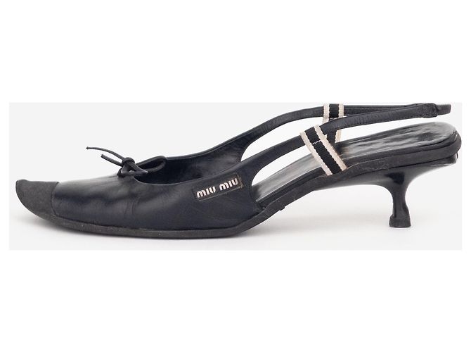 Miu Miu SS99 Slingback-Kittenheels mit Schleife und Gummikappe Schwarz - Ansicht 3