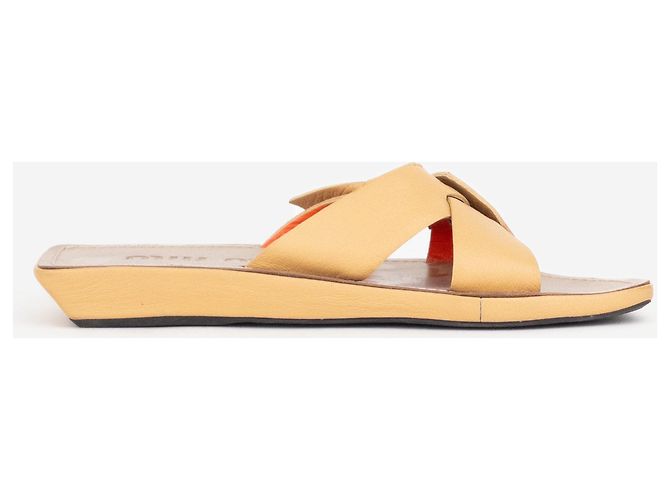 Sandali Miu Miu 2000s Angular Ribbon Slides Beige - vista 5