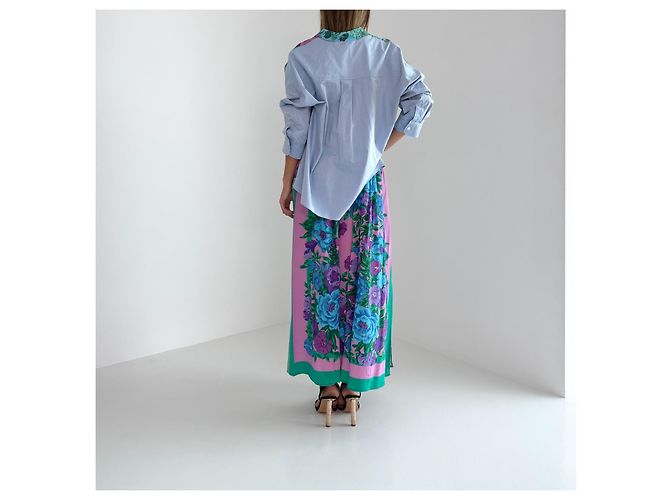 Completo in Seta Floreale Weekend Max Mara Rosa Blu Verde Porpora - vista 12