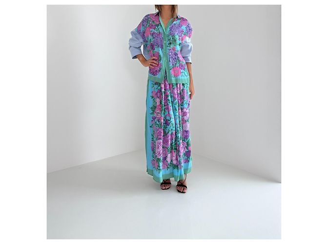Completo in Seta Floreale Weekend Max Mara Rosa Blu Verde Porpora - vista 2