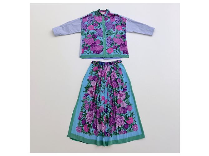 Completo in Seta Floreale Weekend Max Mara Rosa Blu Verde Porpora - vista 3