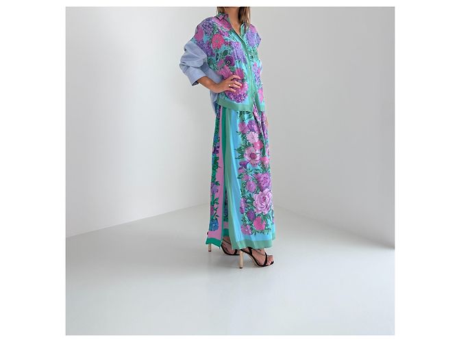 Completo in Seta Floreale Weekend Max Mara Rosa Blu Verde Porpora - vista 8