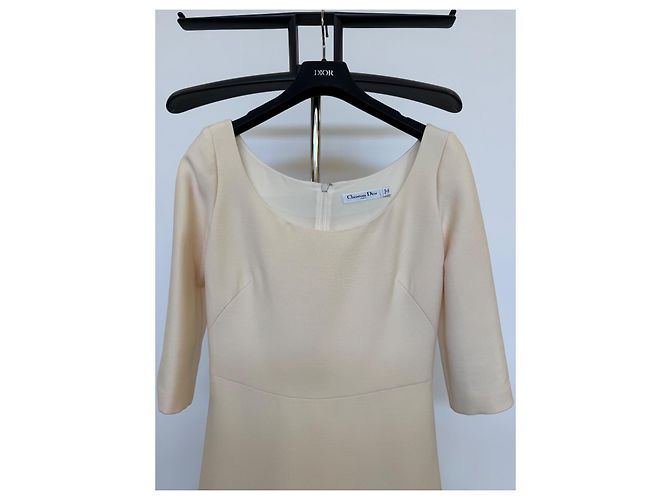 Christian Dior Abito Lungo in Lana e Seta Beige Crudo - vista 2