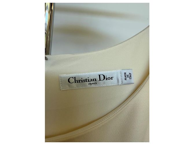 Christian Dior Abito Lungo in Lana e Seta Beige Crudo - vista 3