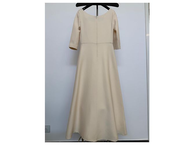 Christian Dior Abito Lungo in Lana e Seta Beige Crudo - vista 4