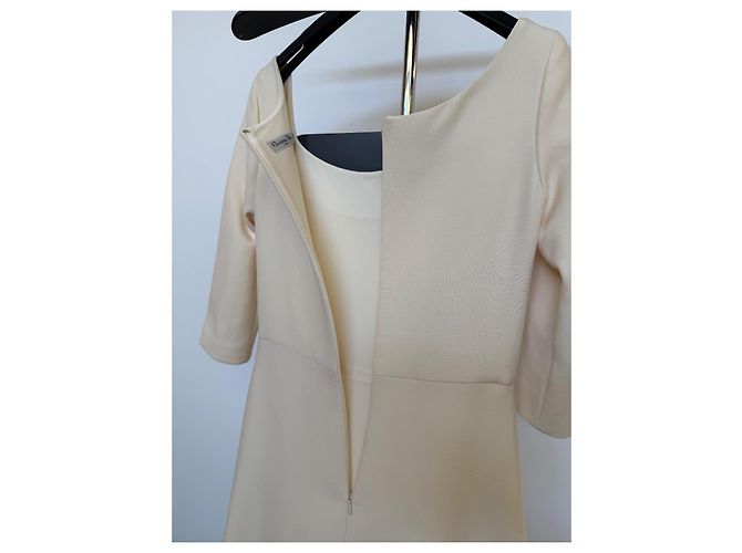Christian Dior Abito Lungo in Lana e Seta Beige Crudo - vista 5