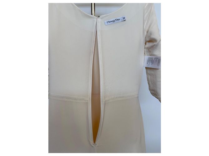 Christian Dior Abito Lungo in Lana e Seta Beige Crudo - vista 7