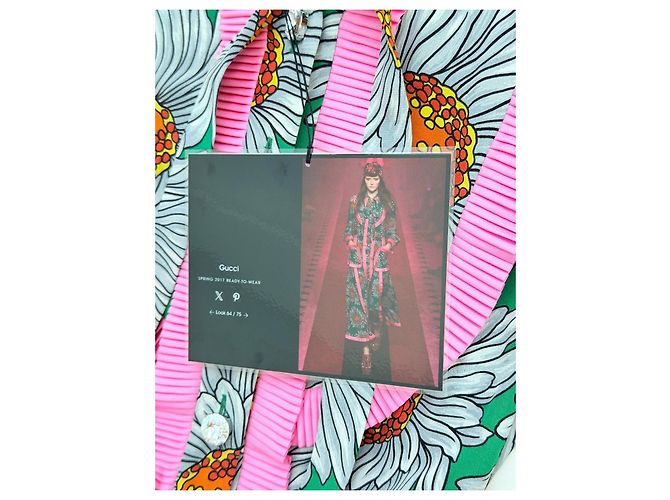 Vestido de seda Gucci Alessandro Michele Estampado Margaritas Primavera 2017 Rosa Blanco Verde - vista 6