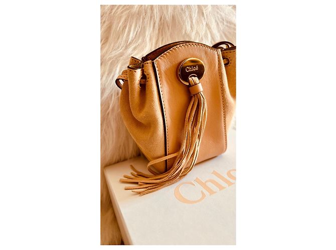Chloé Mini Borsa a Secchiello Pelle Scamosciato Beige - vista 2