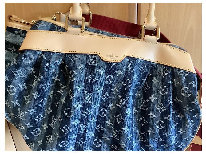 Louis Vuitton Keepall Bandouliere 50 Monogram Denim Blu Beige - vista 11