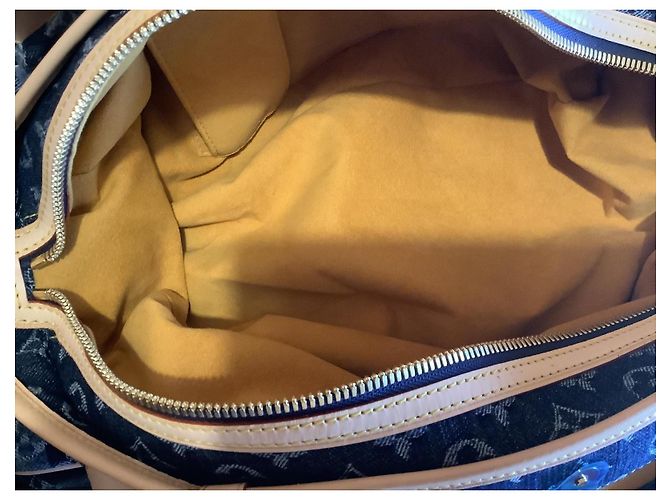 Louis Vuitton Keepall Bandouliere 50 Monogram Denim Blu Beige - vista 3